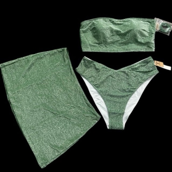 Victorias Secret Pink Swim Shimmer Padded Bikini top , Bottom and skirt Set - Picture 1 of 3